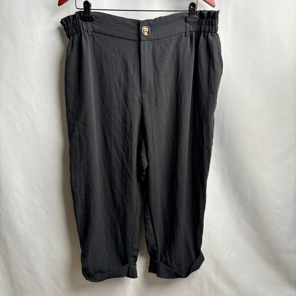 Halara Black High Rise Cropped Capri Pants Elastic Waist Plus Size 1X Wide Leg